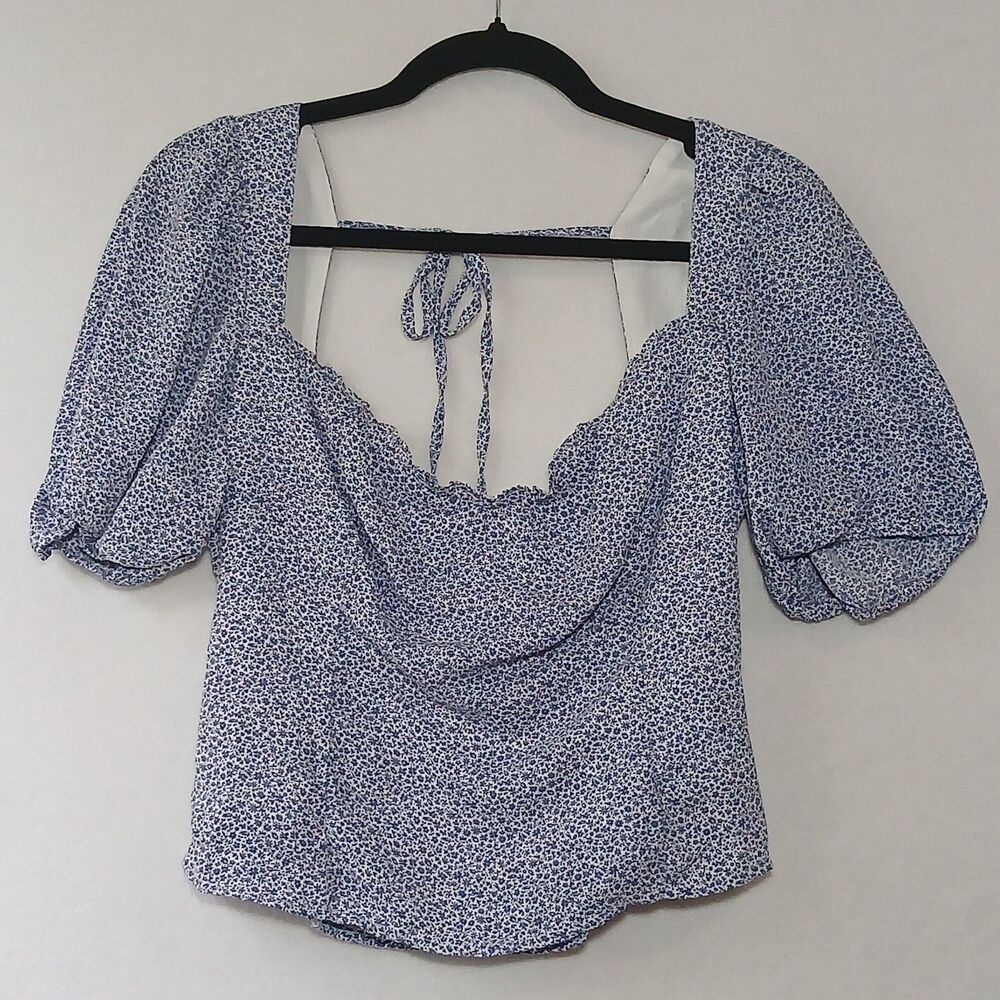 Abercrombie & Fitch Blue Floral Print Top Puff Short Sleeve Women M Summer #907